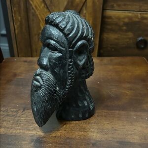Handcrafted Black Wooden Bust Sculpture Jamaican or African VGC